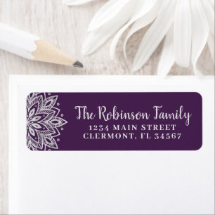 Chic Purple Silver Mandala Snowflake Label