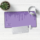 Chic Purple Sparkle Glitter Drips Monogram Desk Mat<br><div class="desc">Chic Purple Sparkle Glitter Drips Monogram Mouse Pad Desk Mat with our trendy faux glitter drips in luxury fabulous purple. Please contact us at cedarandstring@gmail.com if you need assistance with the design or matching products.</div>