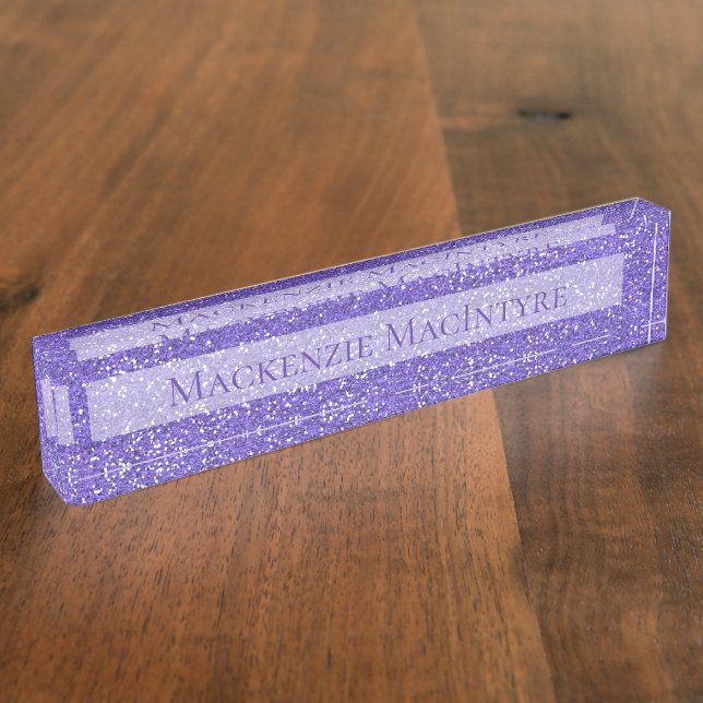 Chic Purple Sparkle Glitter Nameplate (Side)