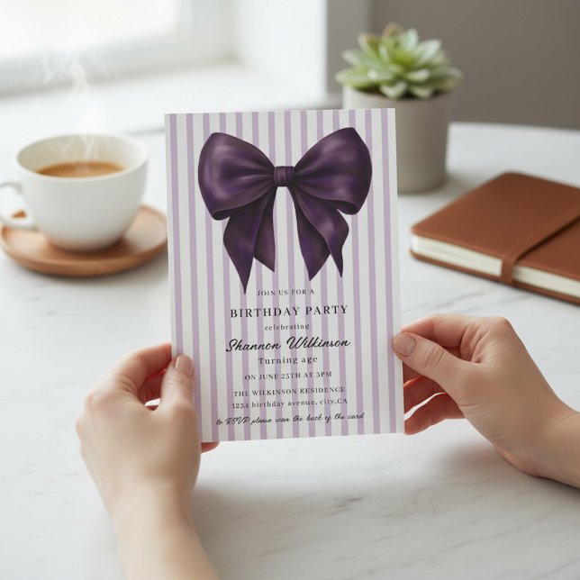 Chic Purple Stripes Birthday QR Invite (Creator Uploaded)