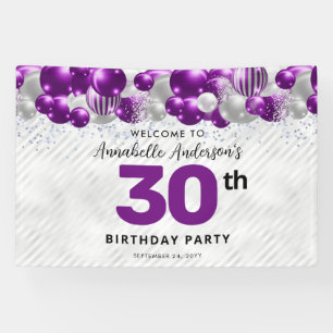 Chic Purple Violet Silver Balloon Glitter Welcome Banner