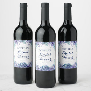 Chic Purple Watercolor Floral Bridal Shower Wine Label