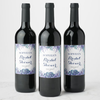 Chic Purple Watercolor Floral Bridal Shower  Wine Label