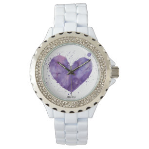 *~* Chic Purple Watercolor Splatter Girly Heart Watch