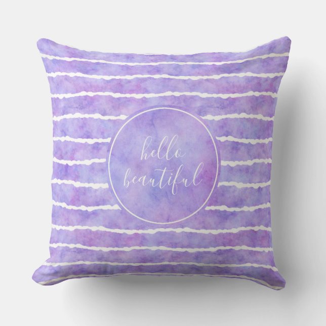 Chic Purple Watercolor Stripes Beautiful Cushion (Front)