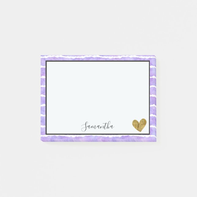 Chic Purple Watercolor Stripes Post-it Notes (Front)