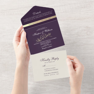 Chic Purple Wedding All In One Invitation