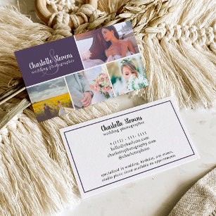 Chic purple wedding photographer collage business card