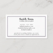 Chic purple wedding photographer collage business card (Back)