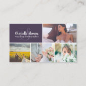 Chic purple wedding photographer collage business card (Front)