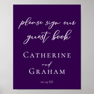 Chic Purple Wedding Sign Our Guest Book Poster
