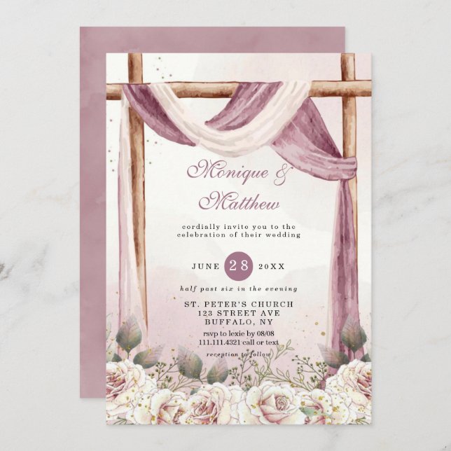 Chic Purple White Canopy Florals Wedding  Invitation (Front/Back)