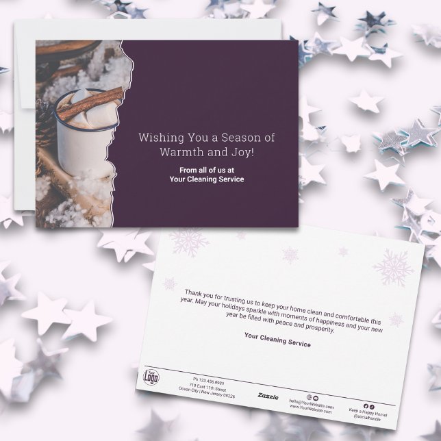Chic Purple & White Christmas Spirit Business  Holiday Card (Chic Purple & White Christmas Spirit Business Holiday Card, 5x7 Inch Landscape Format )
