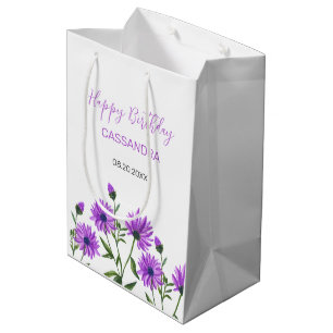 Chic Purple Xeranthemum Floral Birthday  Medium Gift Bag