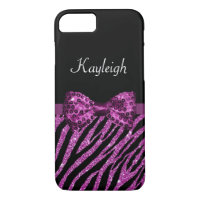 Chic Purple Zebra Print FAUX Glitz Bow With Name