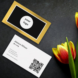 Chic QR code custom logo gold modern business card