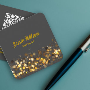 Chic QR Code light glitter professional pastel Square Business Card