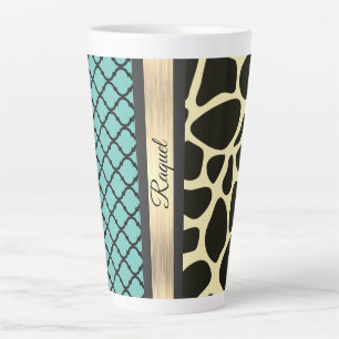 Chic Quartrefoil Giraffe Print Personalised  Latte Mug