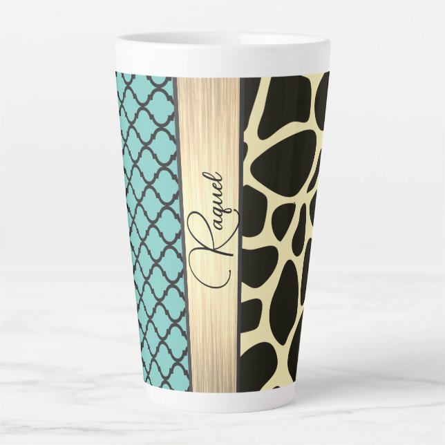 Chic Quartrefoil Giraffe Print Personalised  Latte Mug (Front)
