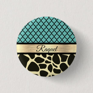Chic Quatrefoil Giraffe Print        3 Cm Round Badge