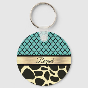 Chic Quatrefoil Giraffe Print Key Ring