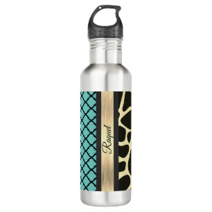 Chic Quatrefoil Giraffe Print Personalised 710 Ml Water Bottle
