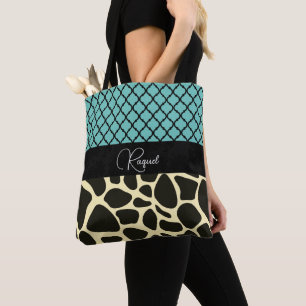 Chic Quatrefoil Giraffe Print Personalised Tote Bag