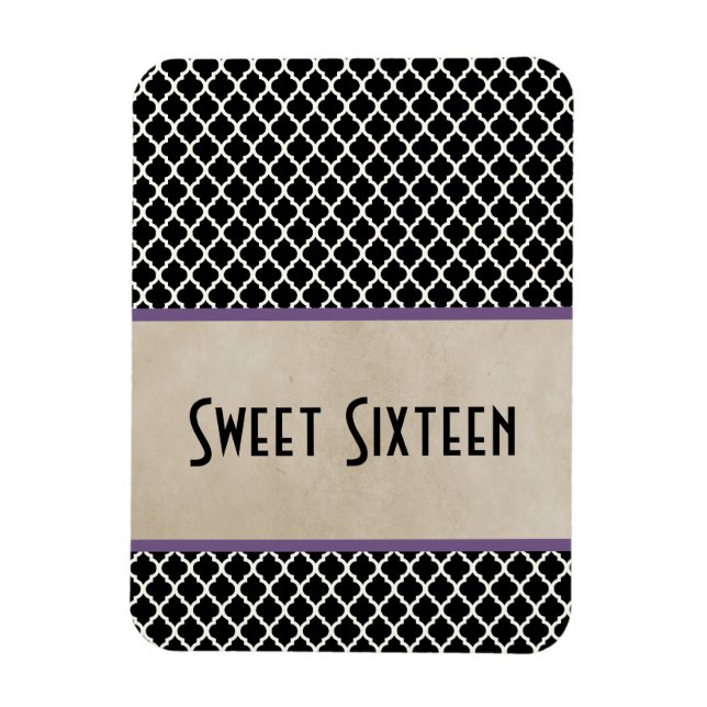 Chic Quatrefoil Sweet 16 Magnet, Purple Magnet (Vertical)