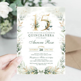 Chic Quinceanera Botanical Greenery Gold Birthday Invitation