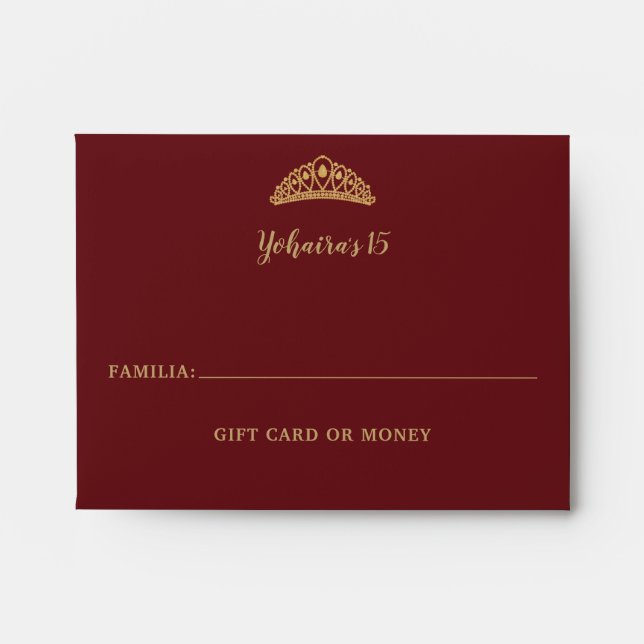 Chic Quinceañera Burgundy Princess Tiara Birthday  Envelope (Front)