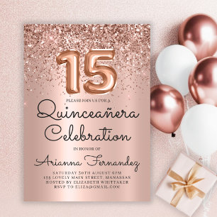 Chic Quinceañera Rose Gold Glitter 15th Birthday Invitation