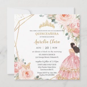 Chic Quinceañera Soft Blush Pink Floral Princess Invitation