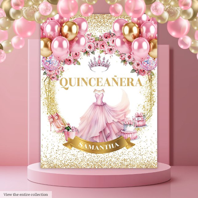 Chic Quinceañera Tapestry Pink Dress Gold Crown (Chic Quinceañera Tapestry Pink Dress Gold Crown

)