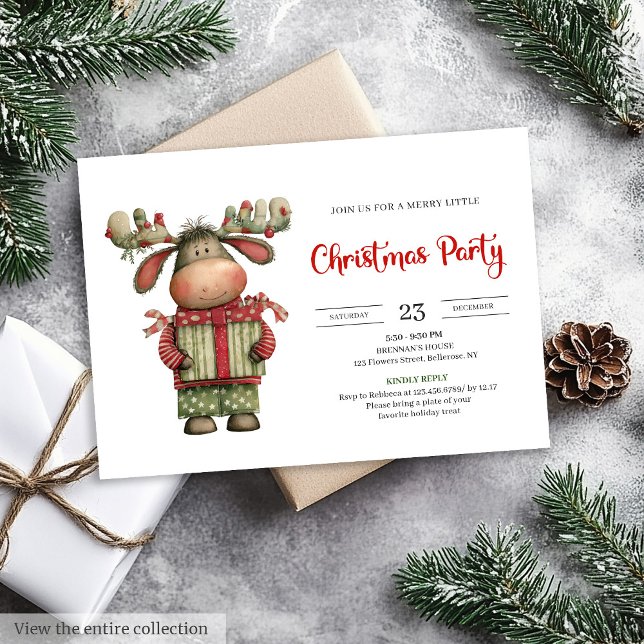 Chic Quirky Reindeer watercolor Christmas invite (Chic Quirky Reindeer watercolor Christmas invite)