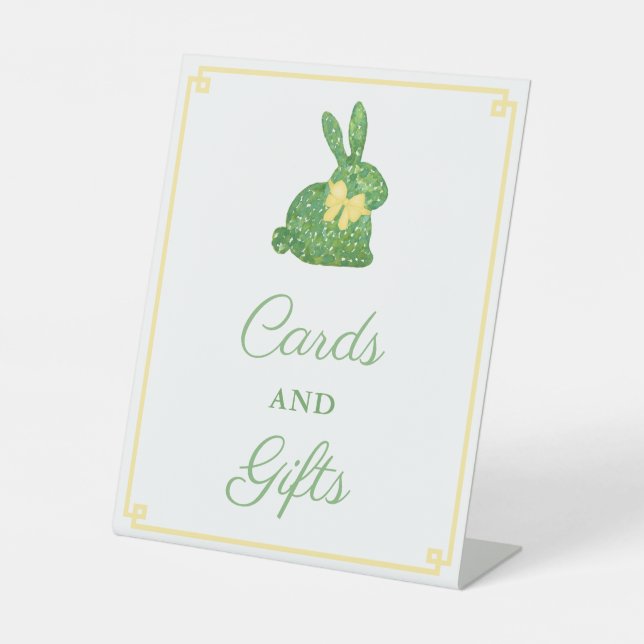 Chic Rabbit Gender Neutral Baby Shower Cards Gifts Pedestal Sign (Front)