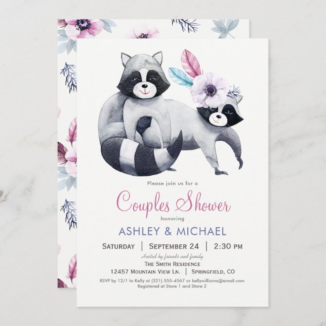Chic Racoon Couples Shower Invitation (Front/Back)