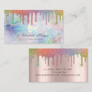 Chic Rainbow Drips Opal Business Card