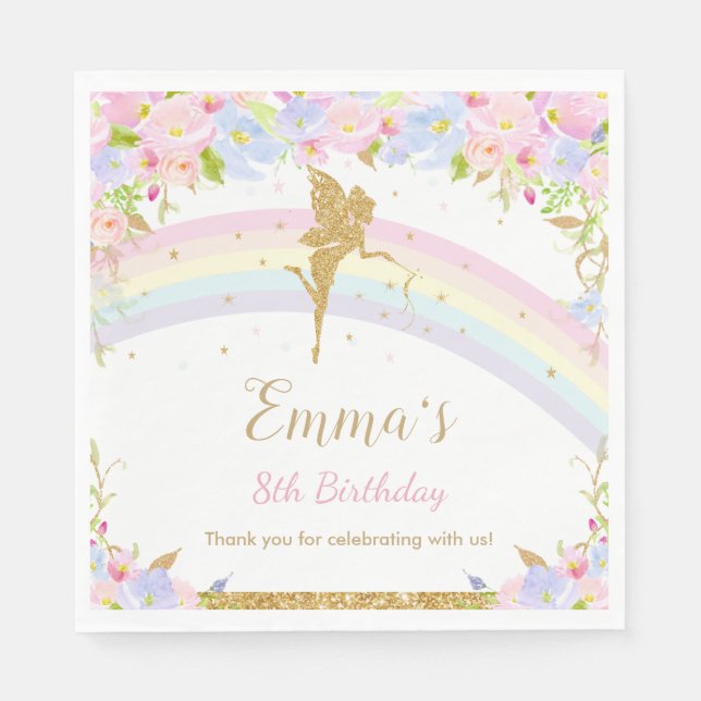 Chic Rainbow Fairy Girl Birthday Baby Shower  Napkin (Front)