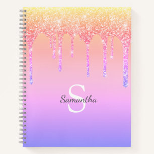 Chic Rainbow Glitter Drips Sparkle Monogram Name Notebook