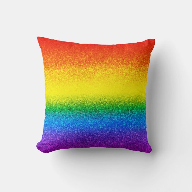 Chic Rainbow Glitter Stripes Monogram Name Cushion (Front)
