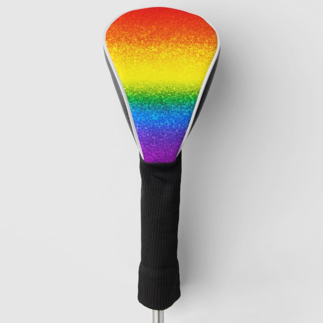 Chic Rainbow Glitter Stripes Monogram Name Golf Head Cover (Front)