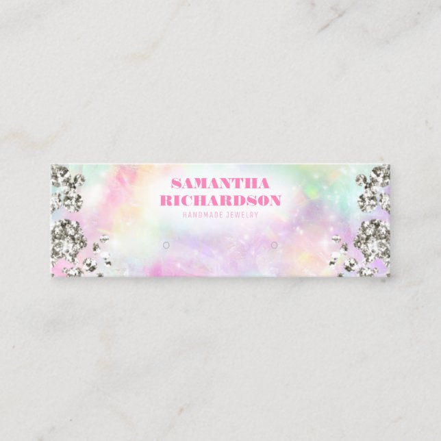 Chic Rainbow Silver Holographic Earring Display Mini Business Card (Front)