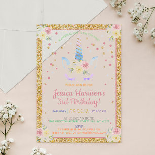 Chic Rainbow Watercolor Unicorn Any Age Birthday Acrylic Invitations