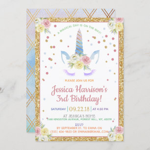 Chic Rainbow Watercolor Unicorn Any Age Birthday Invitation