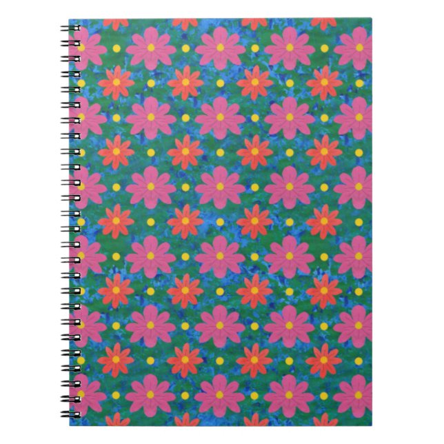 Chic Rangoli Flowers and Polka Dot Spiral Notebook (Front)