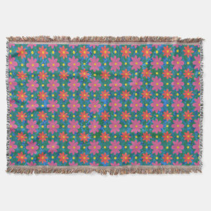 Chic Rangoli Flowers and Polka Dots Throw Blanket