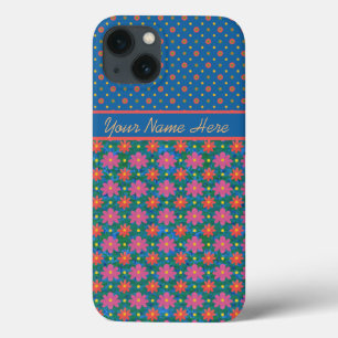 Chic Rangoli Flowers Polka Dots on Blue iPad Case