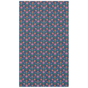 Chic Rangoli Flowers Polka Dots on Blue Tablecloth