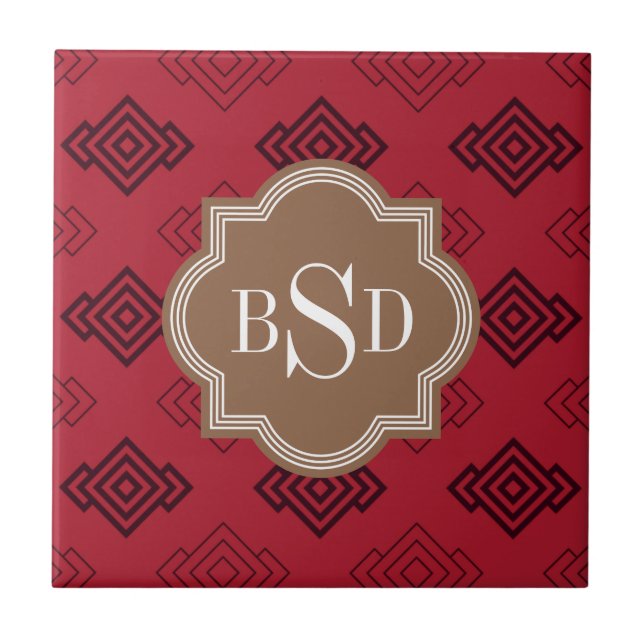 Chic red abstract geometric pattern tile (Front)
