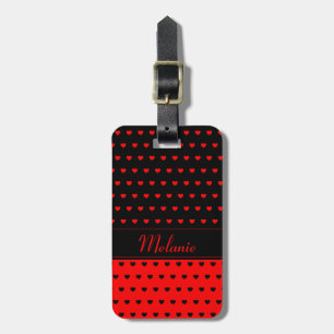 Chic Red and Black Hearts, Melanie - Name Template Luggage Tag